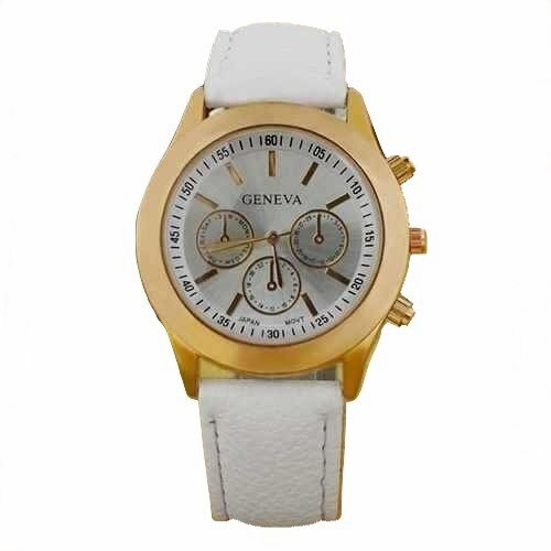 Ceas de dama Geneva, analog, mecanism quartz, stil casual, auriu/alb, carcasa aliaj