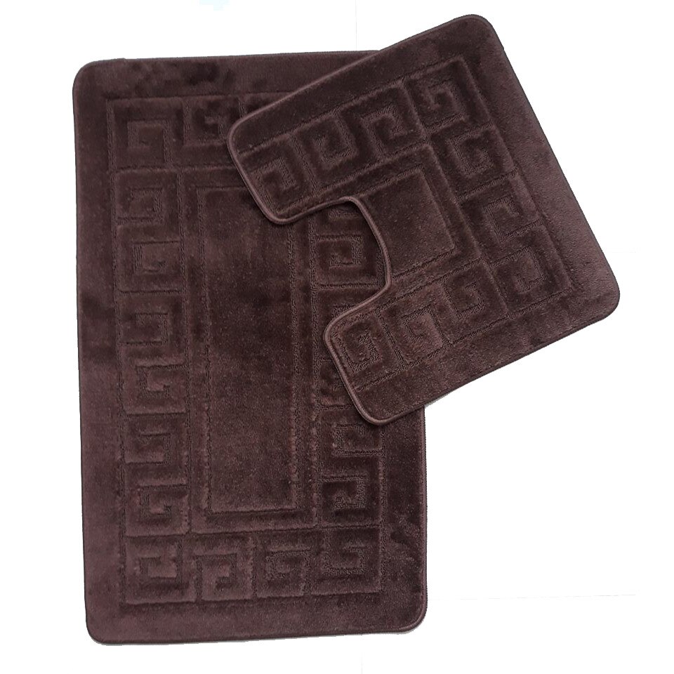 Set 2 covorase baie Basic Standard , 50x80cm/40x50cm, antiderapant, polipropilena, culoare maro , model etnic , gramaj 800 g