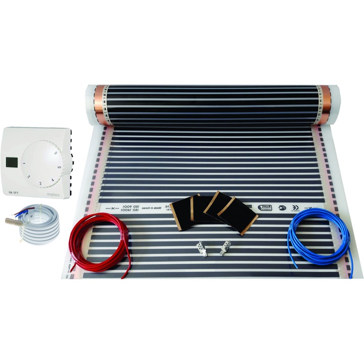 Kit incalzire in pardoseala, pentru parchet, cu folie carbonica 130W/mp + termostat comanda, pentru 5mp