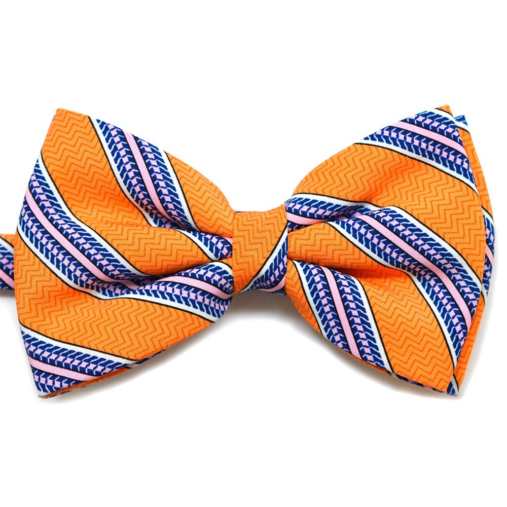 Papion portocaliu cu dungi oblice albe si model abstract albastru 1578