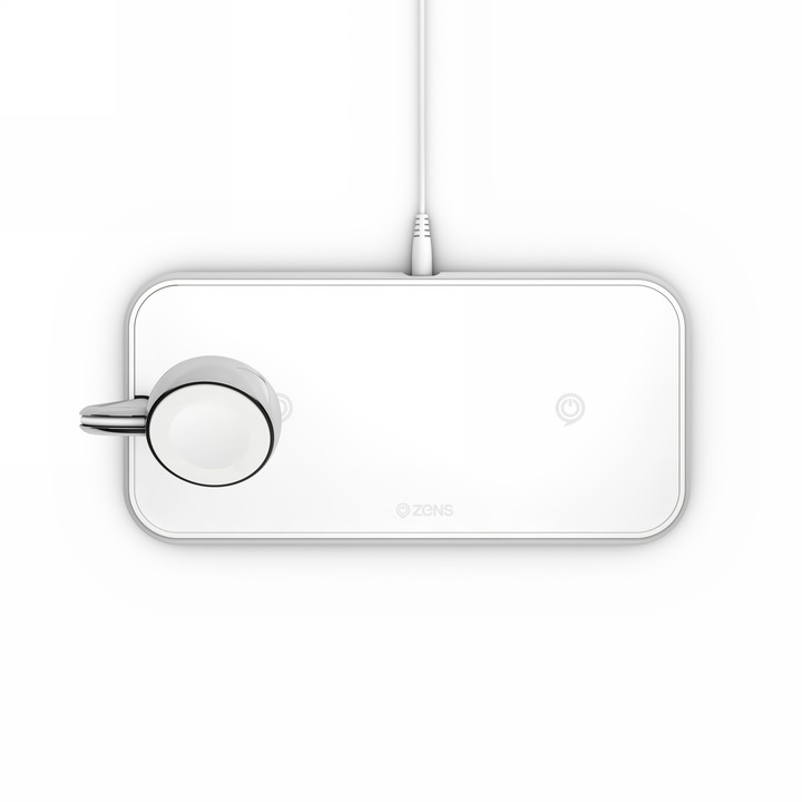 Zens Kettős Gyorstöltő, vezeték nélküli töltőállomás, Apple Watch, Alumínium, 10W, Qi, White