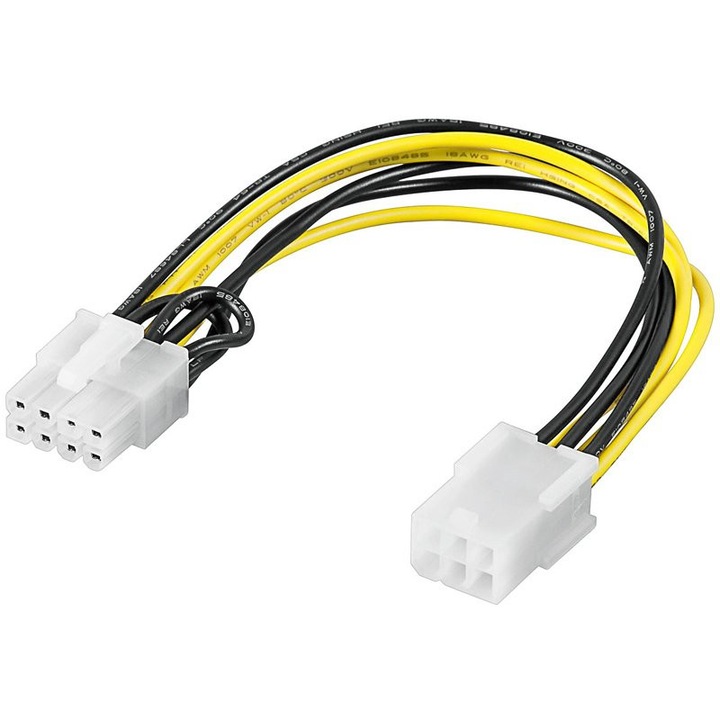 Akyga Tápkábel, AK / CA / 07 PCI, 6pin anya / 8pin apa, 0.28 m, fekete / sárga