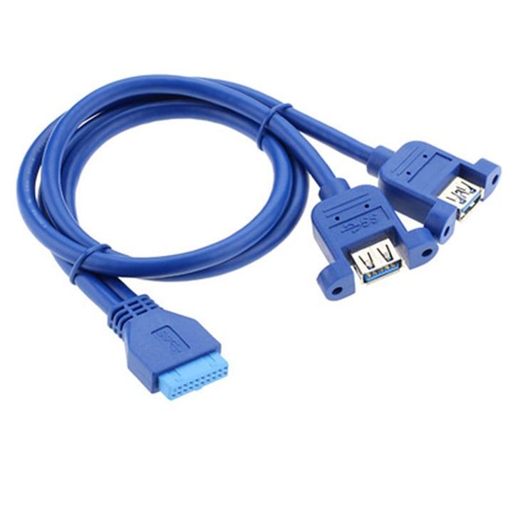 Adaptor cu cablu , Akyga , AK/CA/62 2x USB 3.0 A (mama) / USB 3.0 19 pin mama , albastru