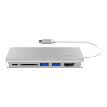 Statie de andocare pentru notebook , RaidSonic , IcyBox USB C SD microSD , argintiu Statie de andocare pentru notebook , RaidSonic , IcyBox USB C SD microSD , argintiu