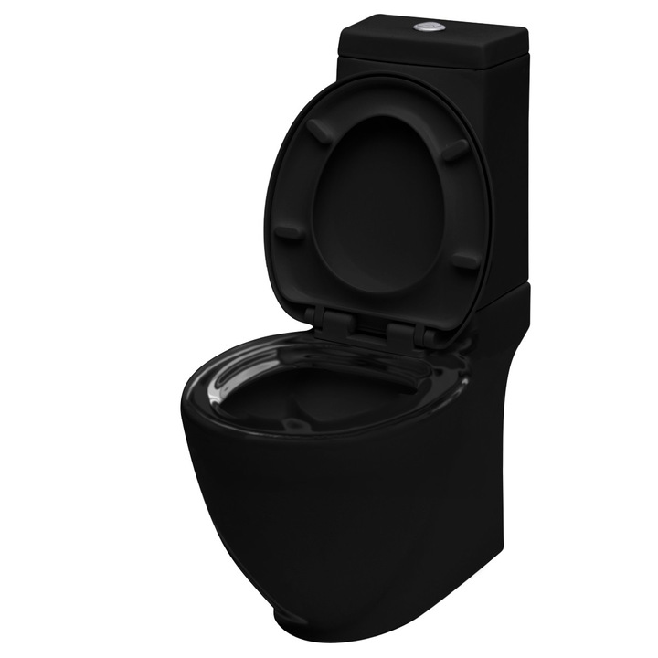 Vas WC cu rezervor inclus, vidaXL, Ceramica, Negru, 65 x 38,5 x 84,5 cm