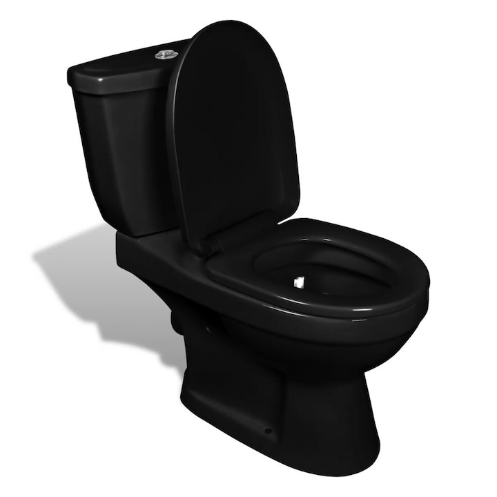 Тоалетна чиния с включен резервоар vidaXL, керамична, черна, 70 х 39 х 76 см