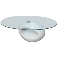 Masuta de cafea, VidaXL, cu blat oval din sticla, alb lucios