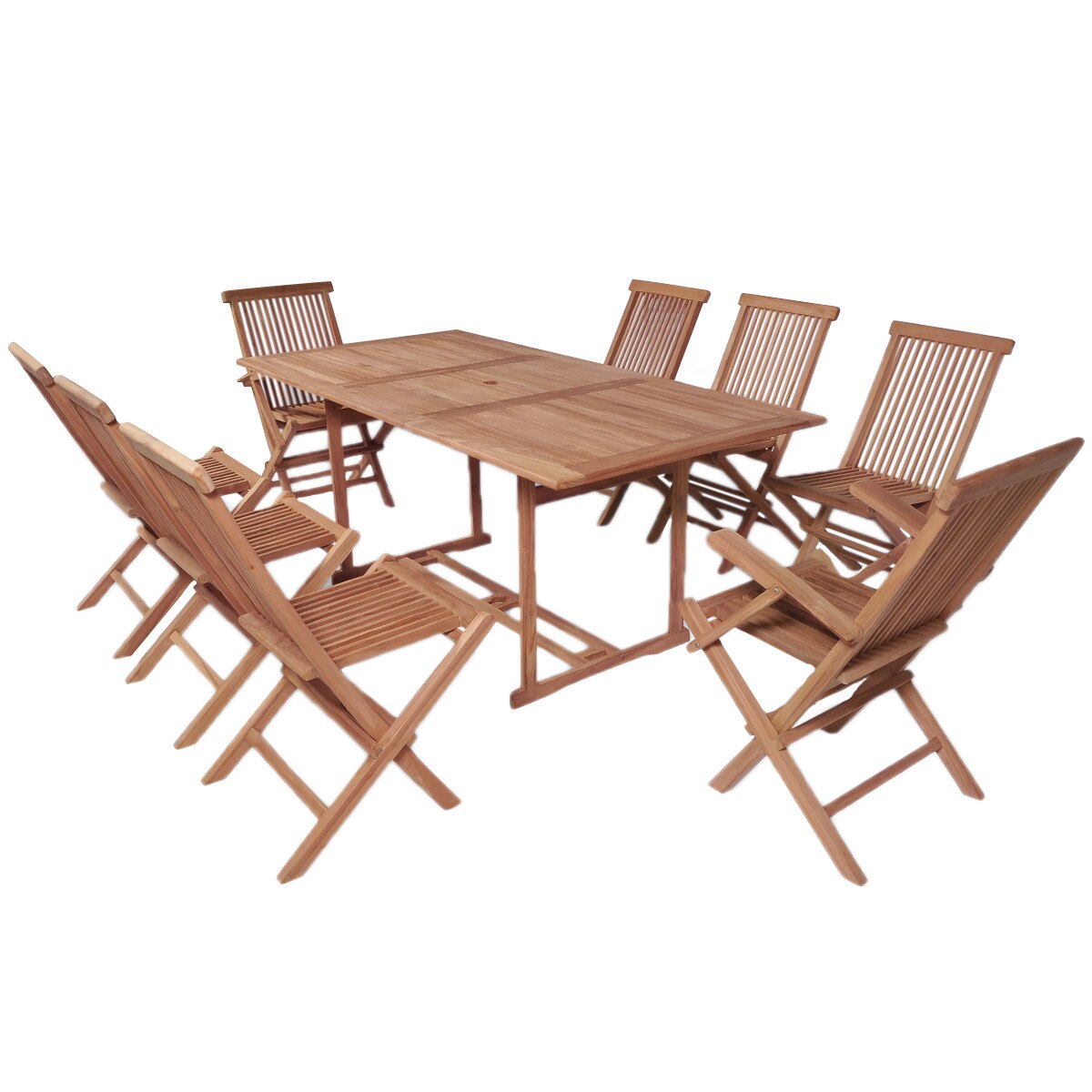 Set Mobila gradina 9 piese, vidaXL, Lemn de tec, Maro inchis