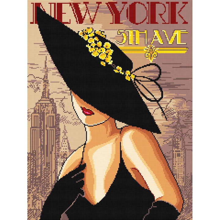 Goblen New York , Hudemas , kit goblen imprimat pe panza , cu fire mouline