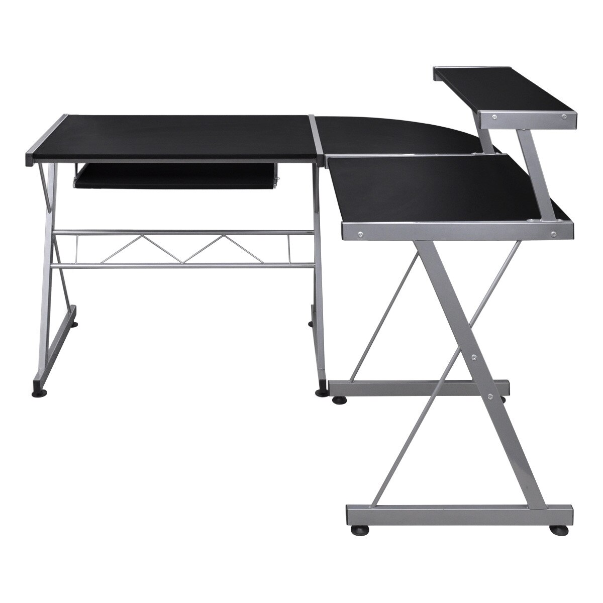 Birou pentru calculator cu polita glisanta, vidaXL, MDF, Negru, 139 x 115 x 100 cm