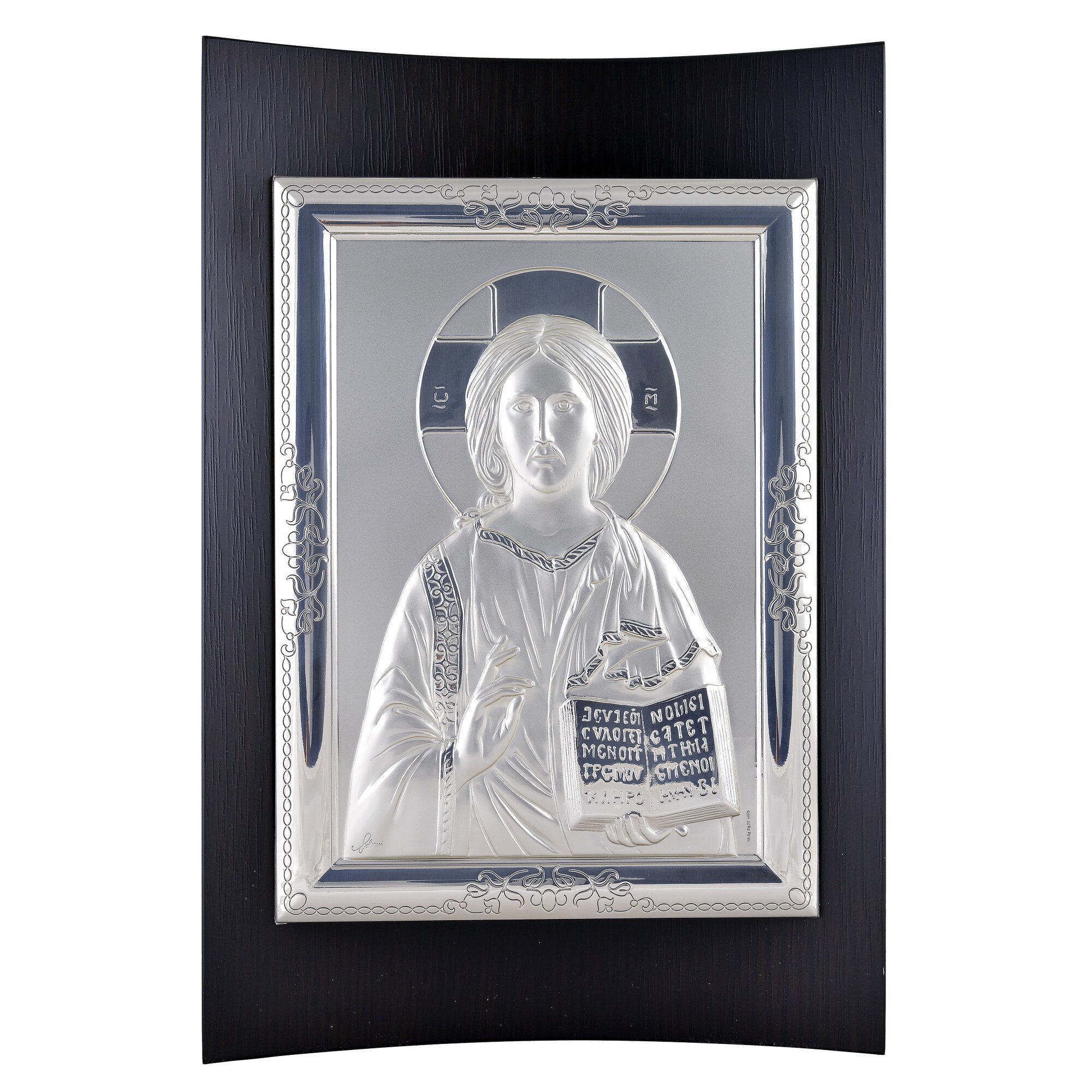 Icoana placata cu argint in lemn de mahon curbat - Iisus cu biblia - Drept, 3/3