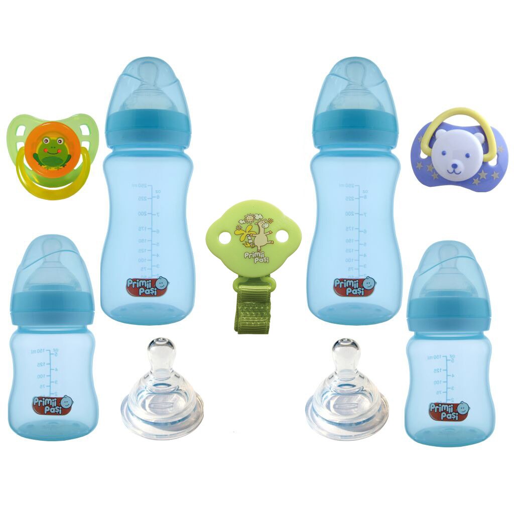 Set nou nascut biberoane gat larg, SNNBGL, verde, broscuta, Primii Pasi, 0 - 6 luni