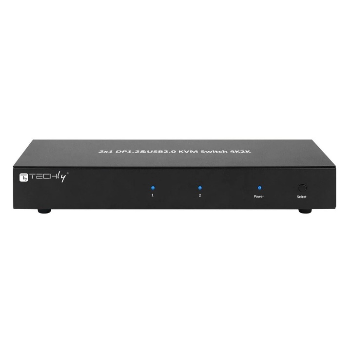 Switch KVM Techly, 2 porturi cu audio si video, 4Kx2K dual, USB, Negru