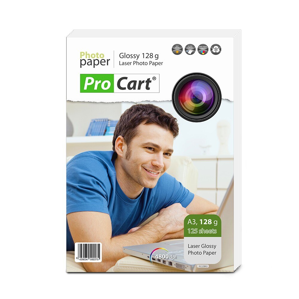 Hartie foto laser Procart High Glossy 128g/m2, A3, 125 coli