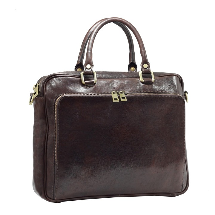 Servieta laptop din piele naturala, maro, .BSL112B