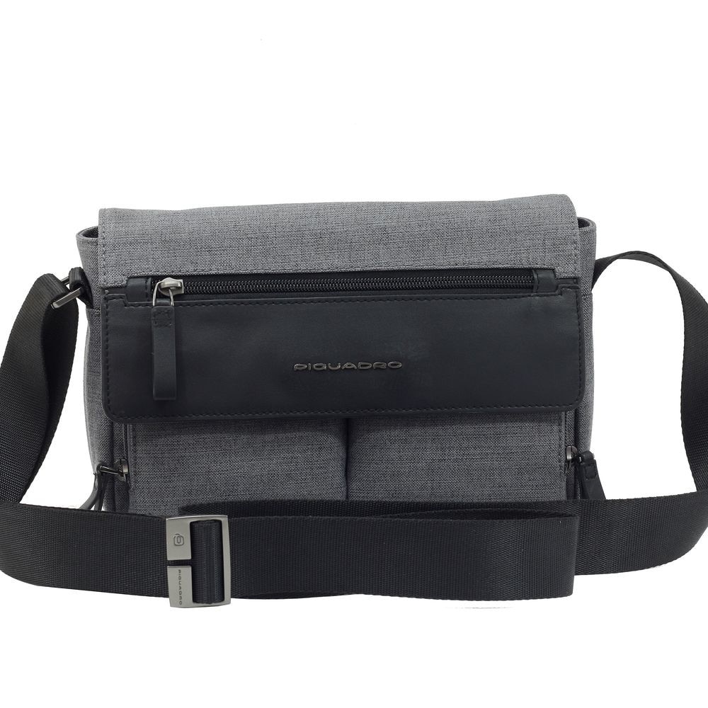 Geanta pentru barbati Piquadro port iPad mini din tesut si piele naturala, gri