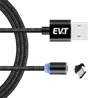 Cablu de incarcare EVT® USB-C, conector magnetic, pentru telefon sau tableta Android, USB, USB-C, 5V, 2A, 1m, LED, NEGRU