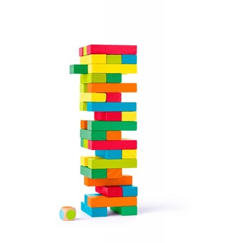 Joc Jenga Woodyland cu cuburi colorate si zar Joc Jenga Woodyland cu cuburi colorate si zar