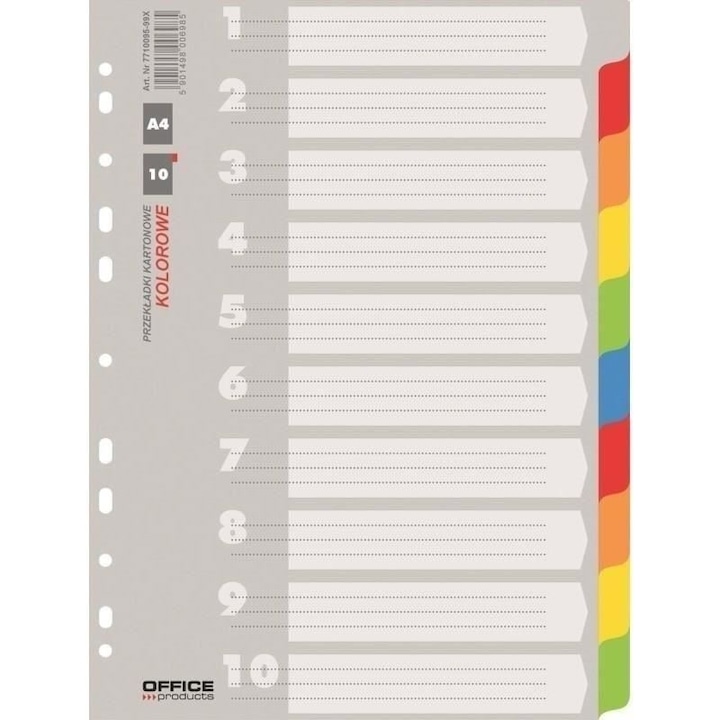 Separatoare Carton Color, A4, 170g/mp, 10 Culori/set, Office Products