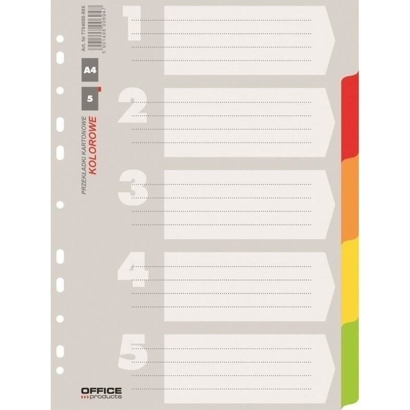 Separatoare A4 din carton OFFICE Products, 5+1 taste color , hartie lucioasa 170gr