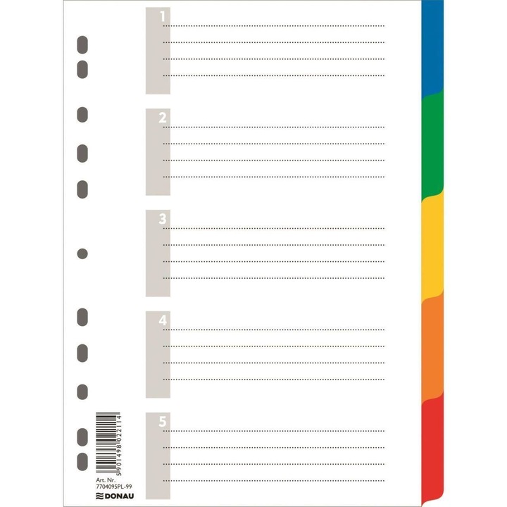 Separatoare A4 plastifiate DONAU, 5+1 taste color, 120 microni