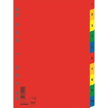 Separatoare A4 plastifiate DONAU, index numeric 1-10, color, 120 microni Separatoare A4 plastifiate DONAU, index numeric 1-10, color, 120 microni