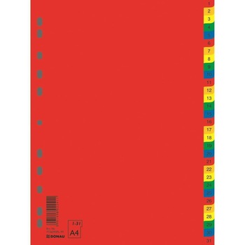 Separatoare A4 plastifiate DONAU, index numeric 1-31, color, 120 microni Separatoare A4 plastifiate DONAU, index numeric 1-31, color, 120 microni