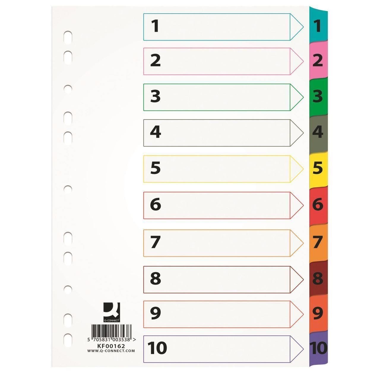 Separatoare A4 din carton QCONNECT Mylar, index numeric 110, taste