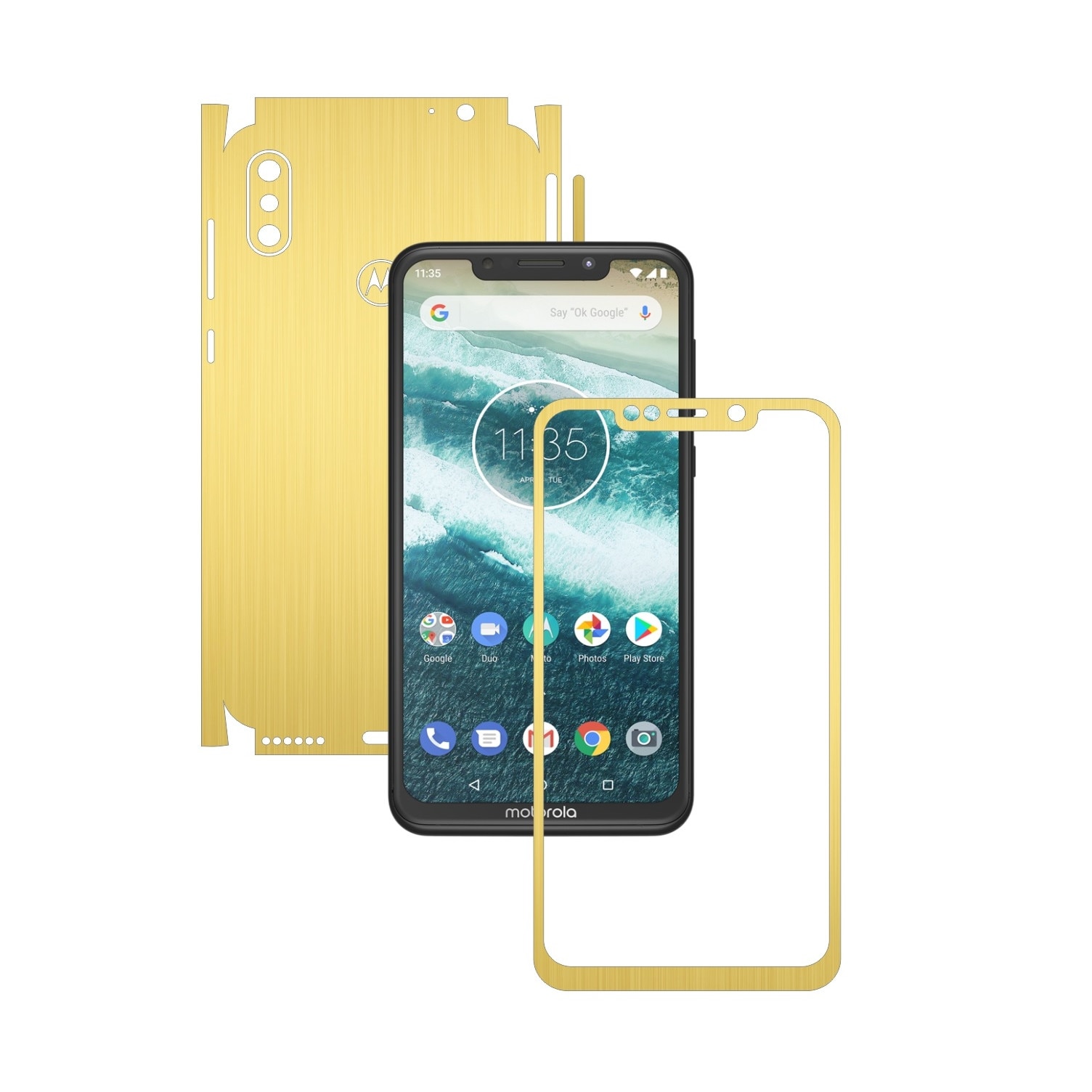 Folie Protectie Carbon Skinz pentru Motorola One Power (P30 Note) - Brushed Auriu 360 Cut, Skin Adeziv Full Body Cover pentru Rama Ecran, Carcasa Spate si Laterale