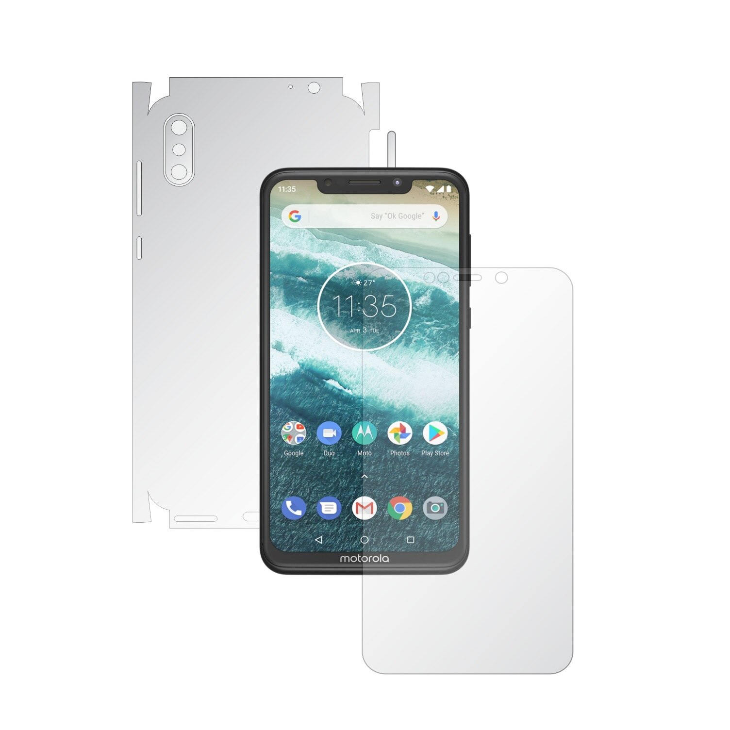 Folie Full Body Invisible Skinz HD pentru Motorola One Power (P30 Note) - Folie Protectie Siliconica Ultra-Clear cu taiere 360 Cut pentru Ecran, Carcasa Spate si Laterale, Skin Adeziv Transparent, Edge to Edge Cover