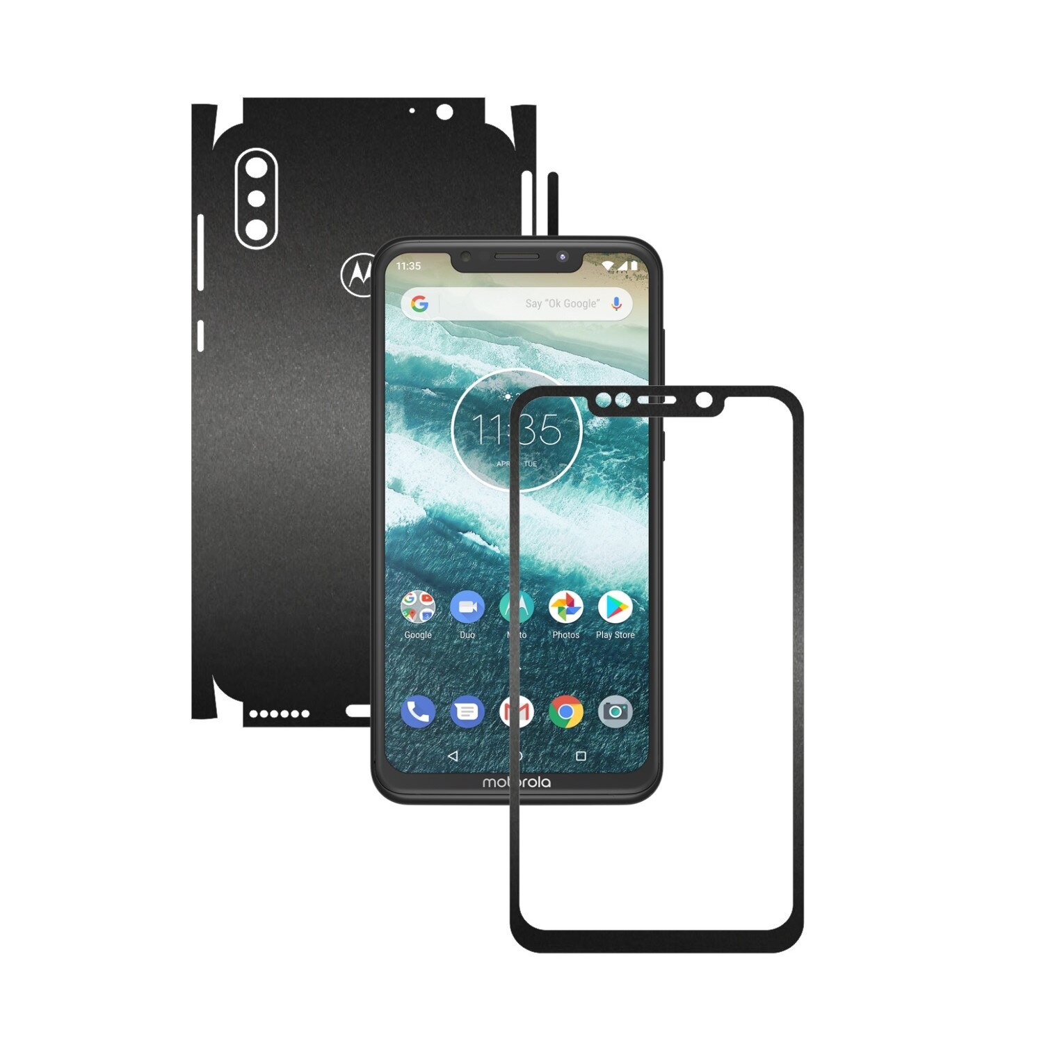 Folie Protectie Carbon Skinz pentru Motorola One Power (P30 Note) - Negru Mat 360 Cut, Skin Adeziv Full Body Cover pentru Rama Ecran, Carcasa Spate si Laterale