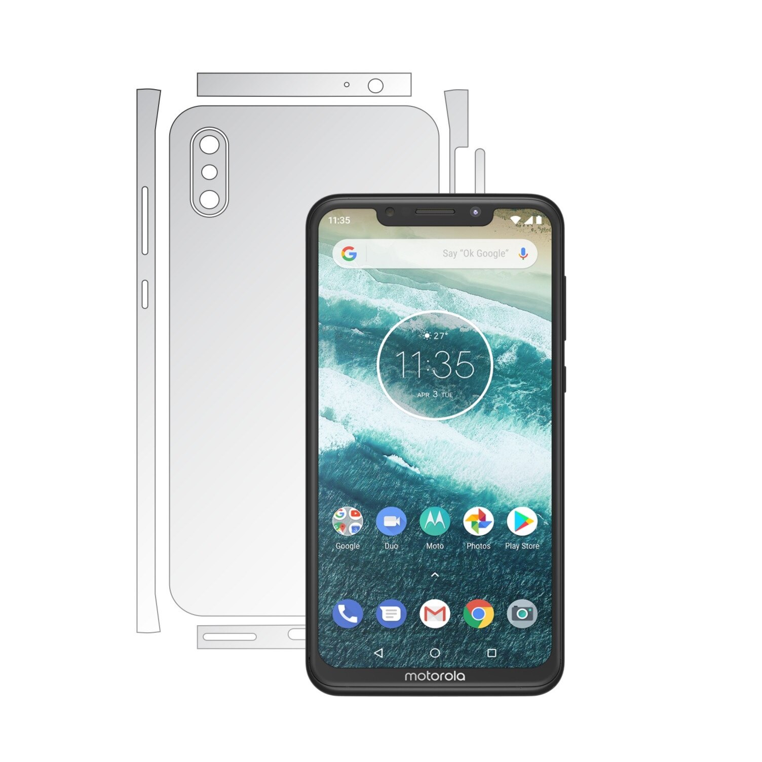 Folie Protectie spate Invisible Skinz HD pentru Motorola One Power (P30 Note) - Folie Siliconica Ultra-Clear cu taiere Split Cut pentru Carcasa Spate si Laterale, Skin Adeziv Transparent, Edge to Edge Full Case Cover