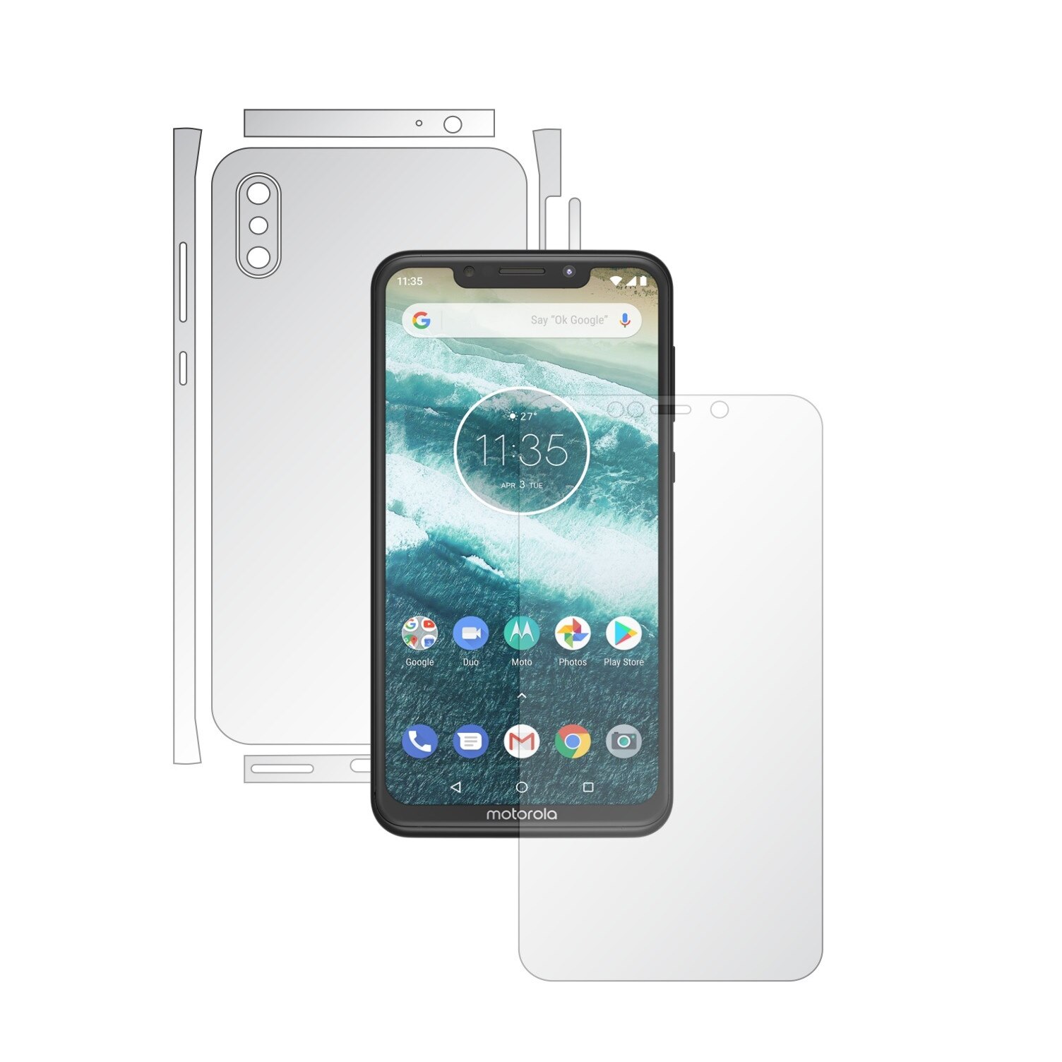 Folie Full Body Invisible Skinz UHD AutoRegeneranta pentru Motorola One Power (P30 Note) - Folie Protectie Siliconica Ultra-Clear cu taiere Split Cut pentru Ecran, Carcasa Spate si Laterale, Skin Adeziv Transparent, Edge to Edge Cover