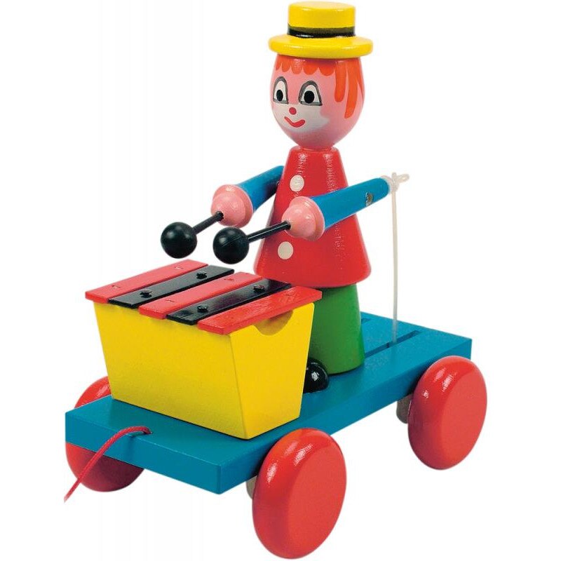 Jucarie de tras Woodyland din lemn cu clovn si xilofon