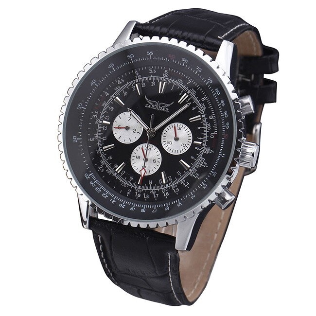 Ceas Unisex Automatic JarAgar Casual Elegant Negru, CP9183NU, curea din piele, afisaj analog