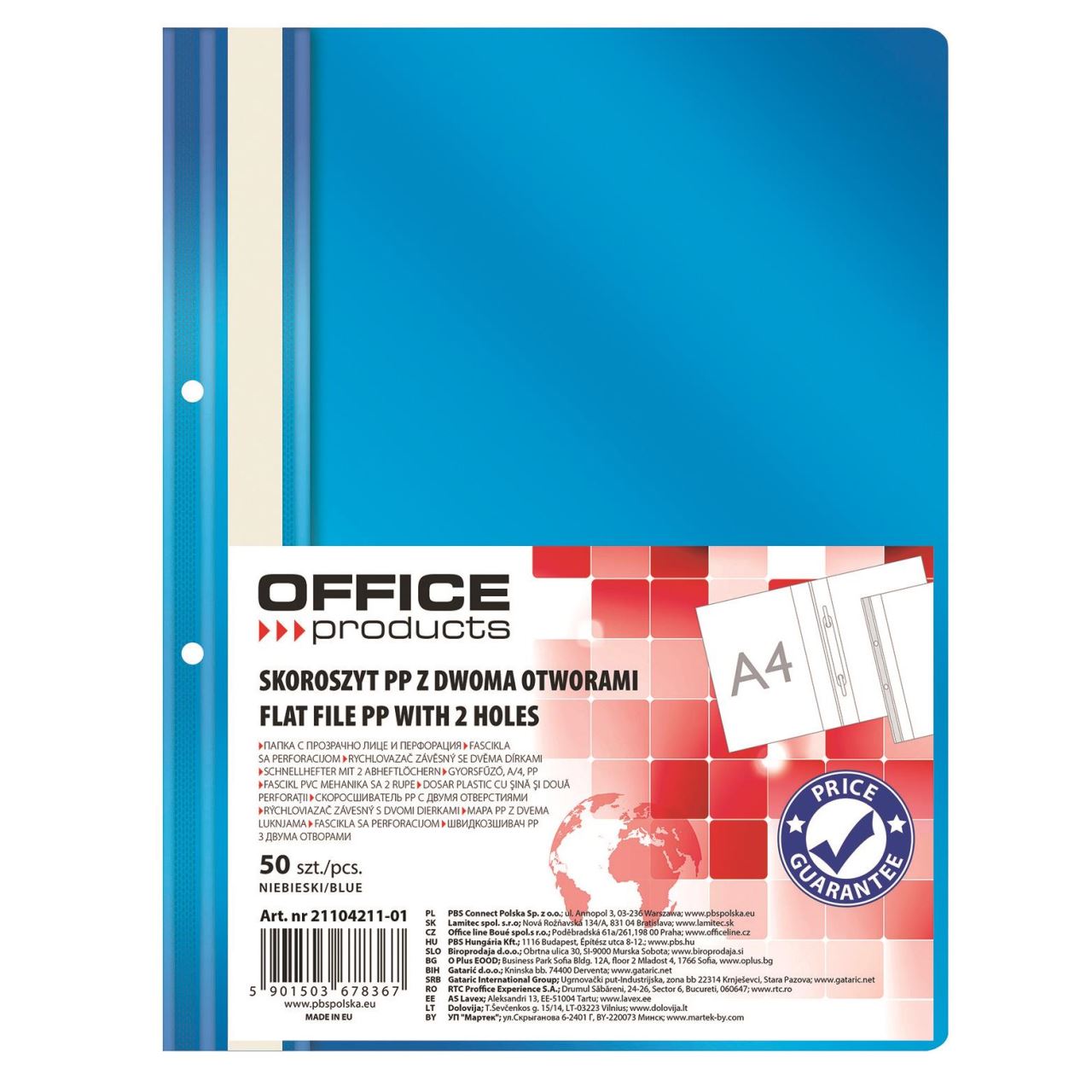 Dosar din plastic cu sina si doua perforatii OFFICE Products, albastru
