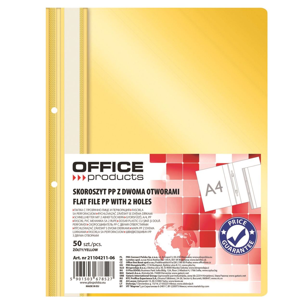 Dosar din plastic cu sina si doua perforatii OFFICE Products, galben