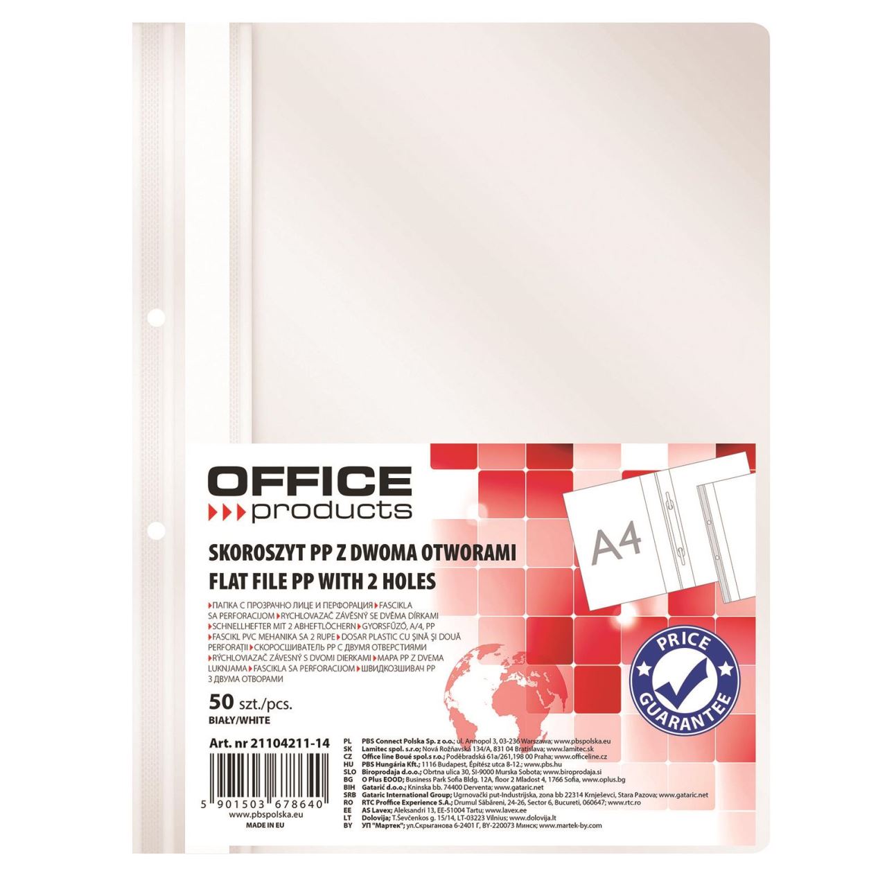 Dosar din plastic cu sina si doua perforatii OFFICE Products, alb