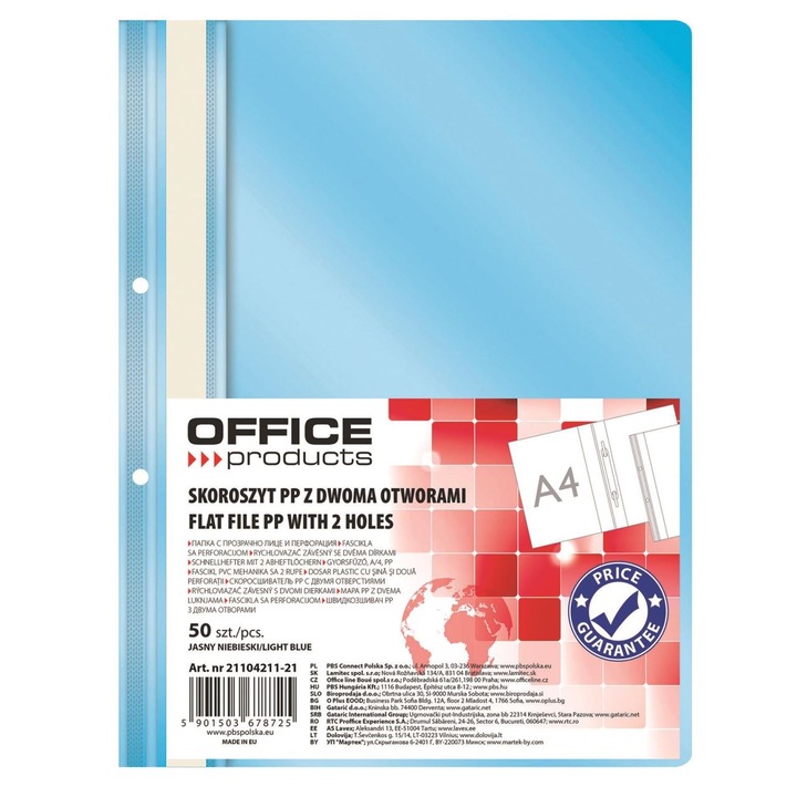 Dosar Plastic Pp Cu Sina, Cu Gauri, Grosime 100/170microni, 50 Buc/set, Office Products - Bleu