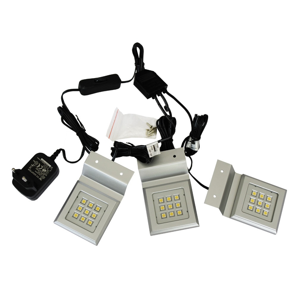 Set 3 lampi patrate, suport metalic cu led pentru dressing 6x6