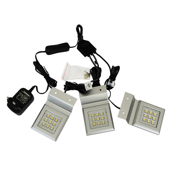 Set 3 lampi patrate, suport metalic cu led pentru dressing 6x6