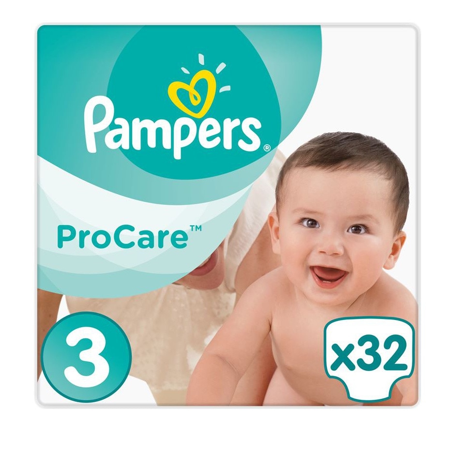 Пелени Pampers Pro Care, Размер 3, 32 броя, 5-9 кг