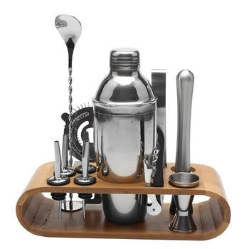 Set de barman pentru bauturi, Suport din bambus, 12 piese Set de barman pentru bauturi, Suport din bambus, 12 piese