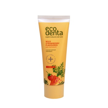 Pasta de dinti pentru copii cu aroma de capsuni si morcov, 100ml Pasta de dinti pentru copii cu aroma de capsuni si morcov, 100ml