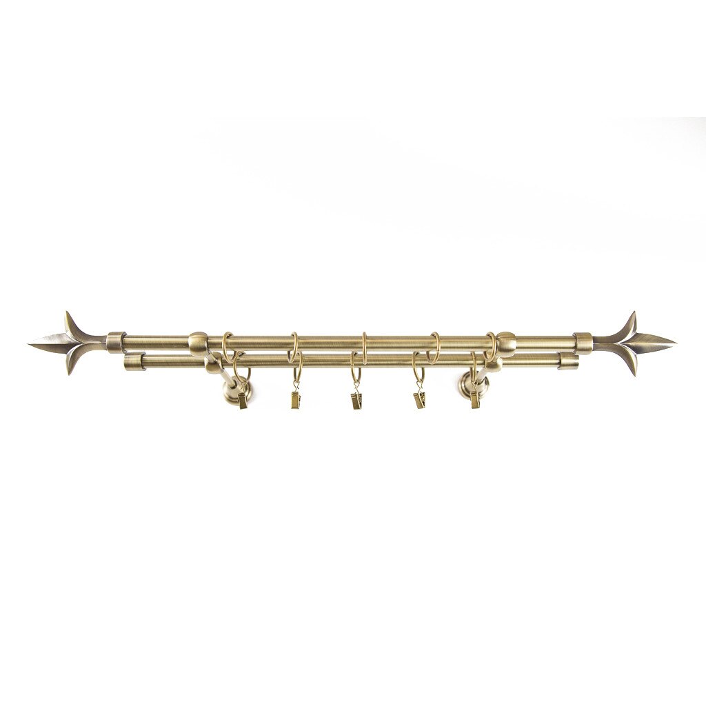 Galerie metalica 120 cm pentru perdele, dubla, model Lance, grosime 16 mm, auriu antic, KIT COMPLET