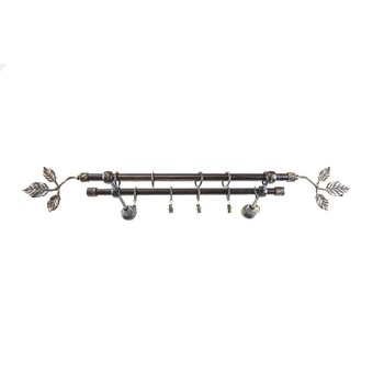 Galerie metalica 160 cm pentru perdele, dubla, model Frunza2, grosime 16 mm, negru auriu, KIT COMPLET Galerie metalica 160 cm pentru perdele, dubla, model Frunza2, grosime 16 mm, negru auriu, KIT COMPLET