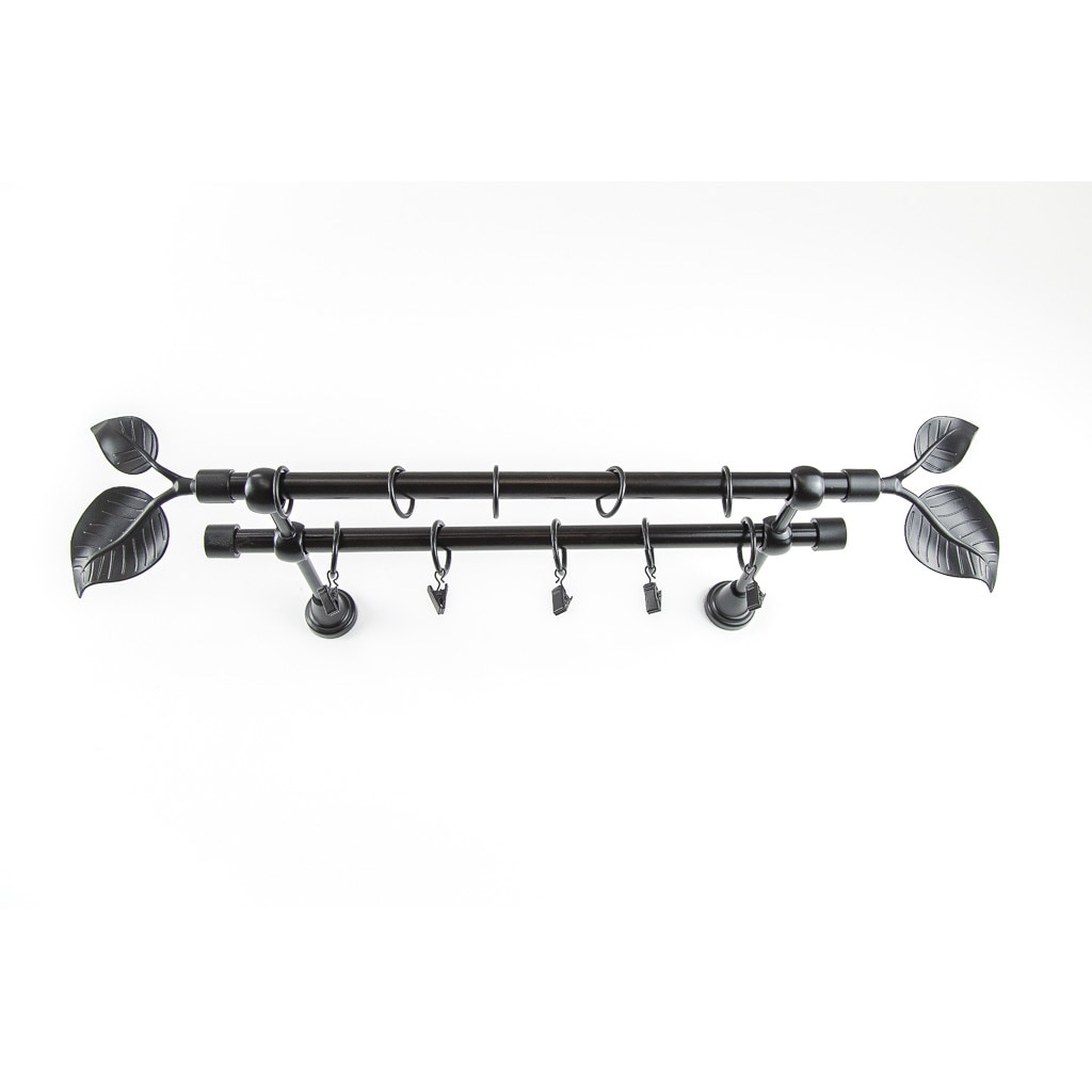 Galerie metalica 120 cm pentru perdele, dubla, model Frunza, grosime 16 mm, negru, KIT COMPLET