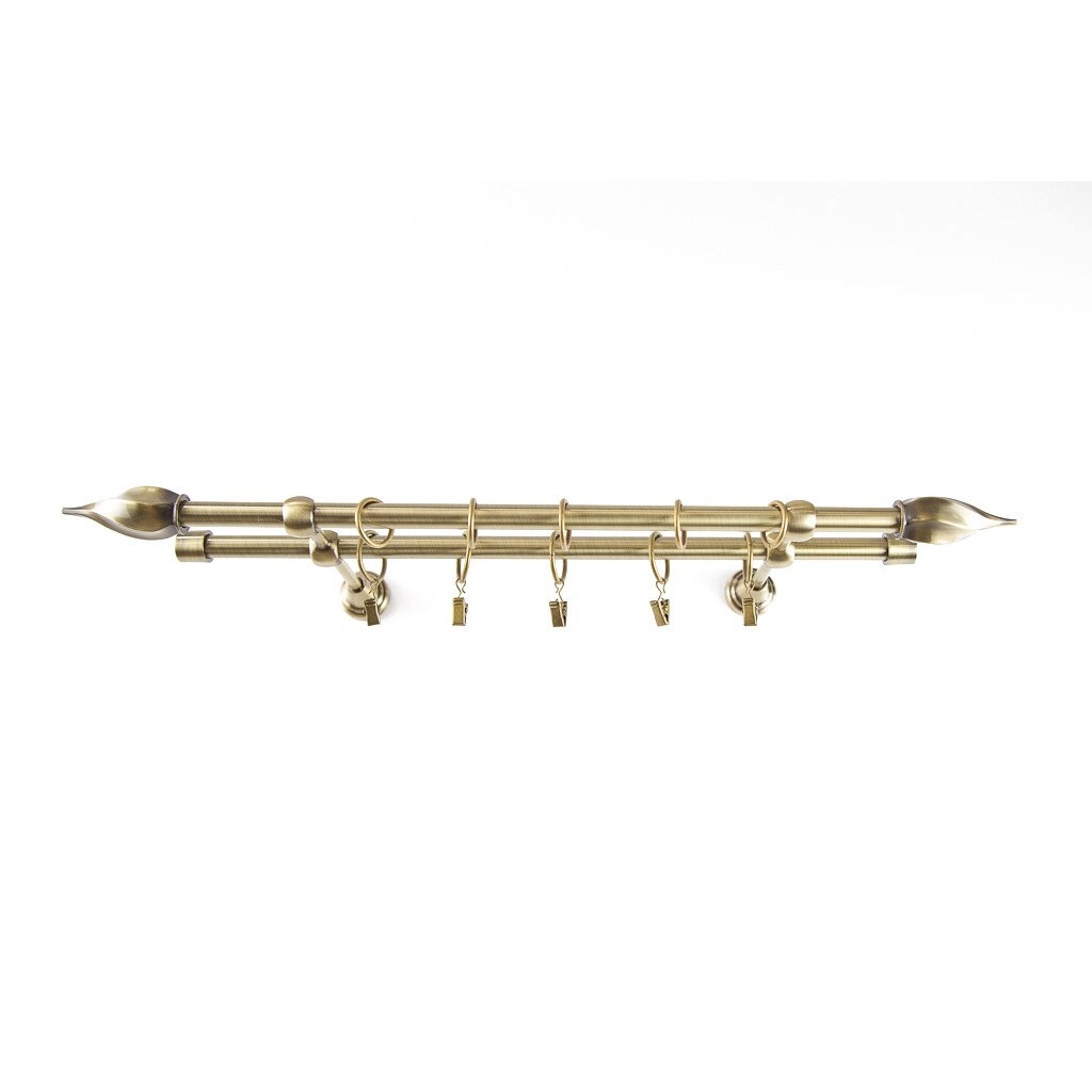 Galerie metalica 120 cm pentru perdele, dubla, model Iris, grosime 16 mm, auriu antic, KIT COMPLET