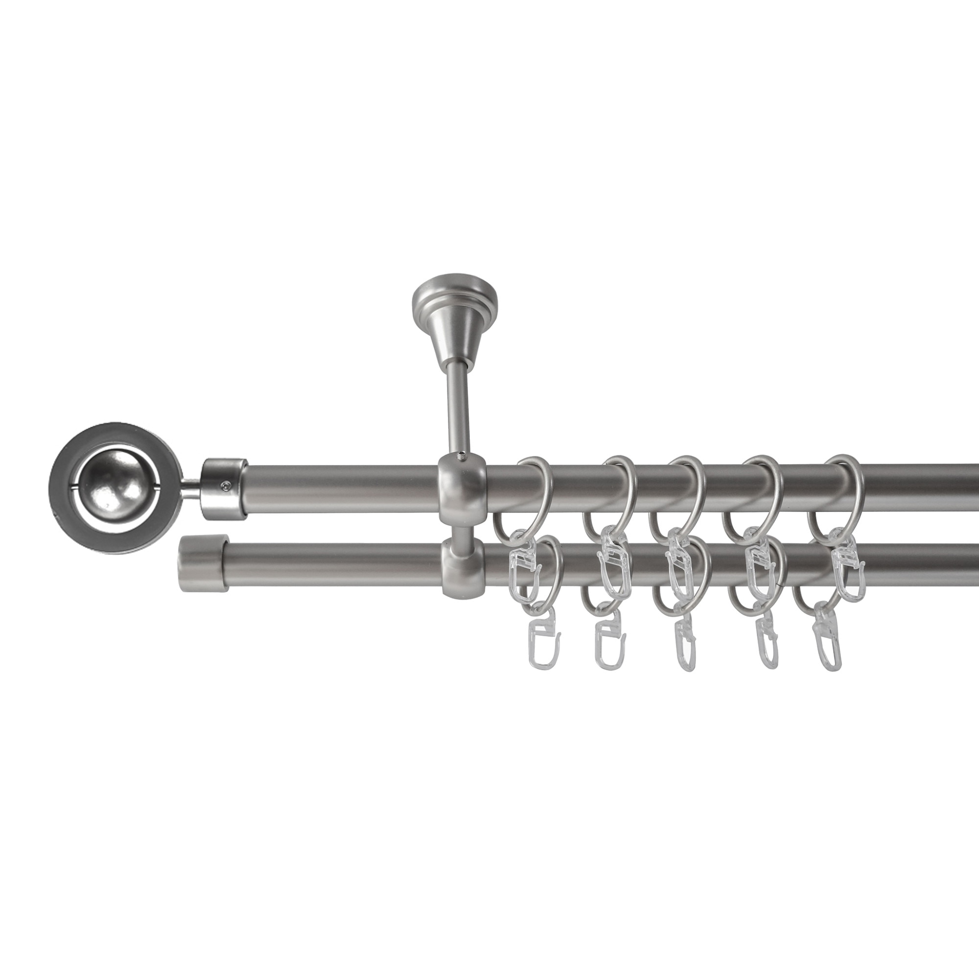 Galerie metalica 240cm pentru perdele cu prindere in tavan, dubla, model Seti, grosime 19 mm, inox, KIT COMPLET