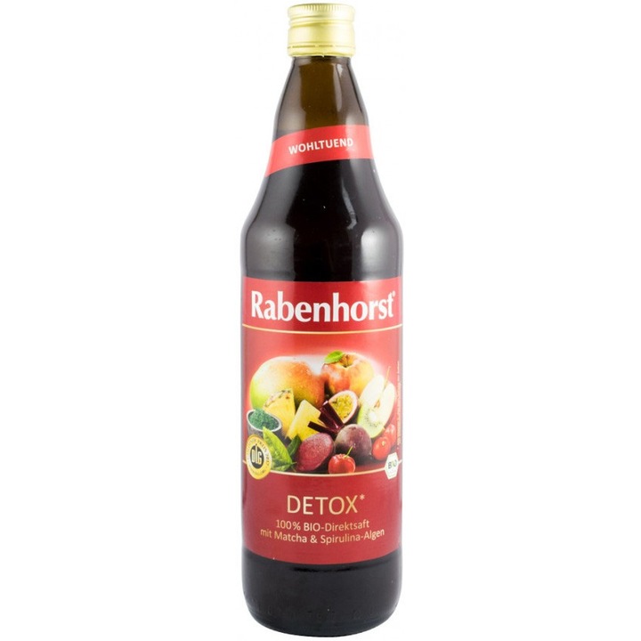 Чист органичен сок от зеленчуци и плодове, "Detox" - Rabenhorst, 750 ml